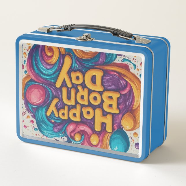 Happy Born Day Multicolor Design Metal Lunch Box (Front)