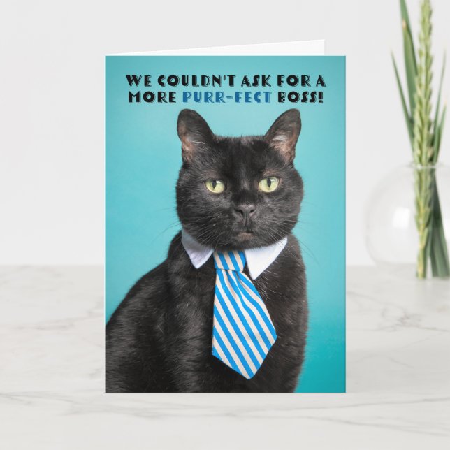 Happy Boss Day From All of Us Funny Cat in Tie  Holiday Card (Front)