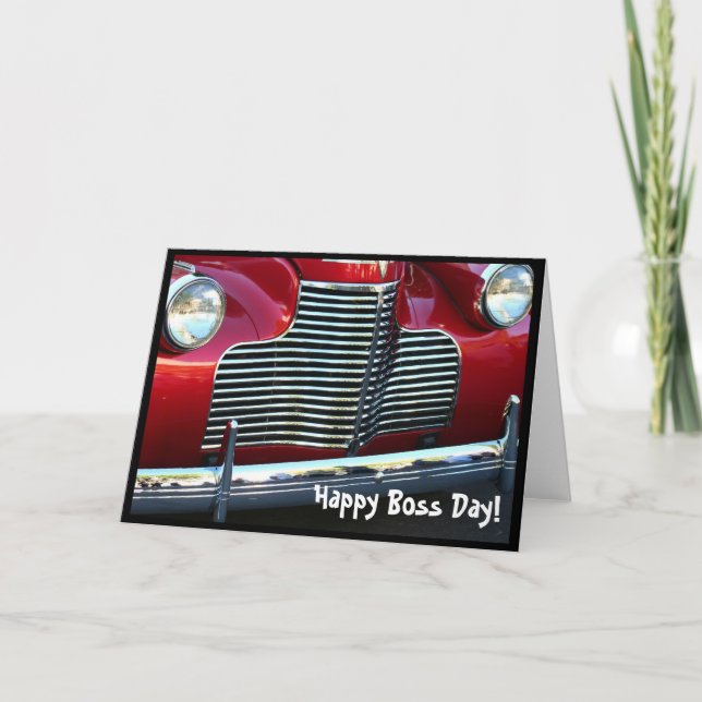 Happy Boss's Day  Red Classic Car greeting card (Front)