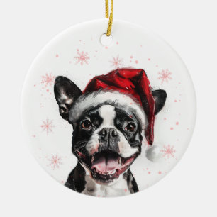 Happy Boston Terrier Dog Christmas Personalized Ceramic Tree Decoration
