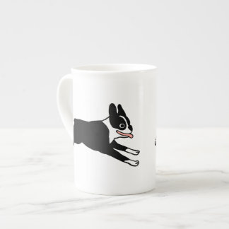 Happy Boston Terrier Running | Cute Cartoon Dog Bone China Mug