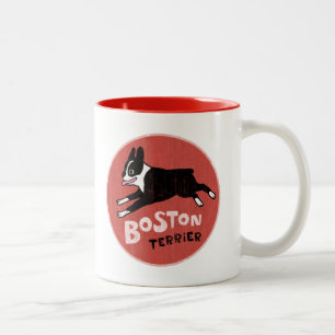 Happy Boston Terrier Running   Cute Cartoon Dog Two-Tone Coffee Mug
