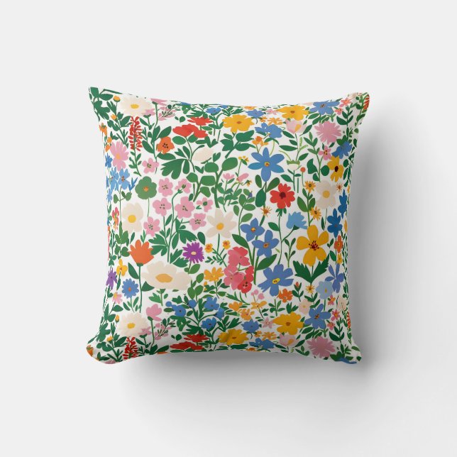 Happy Botanical Floral Flower Spring Pattern. Cushion (Front)