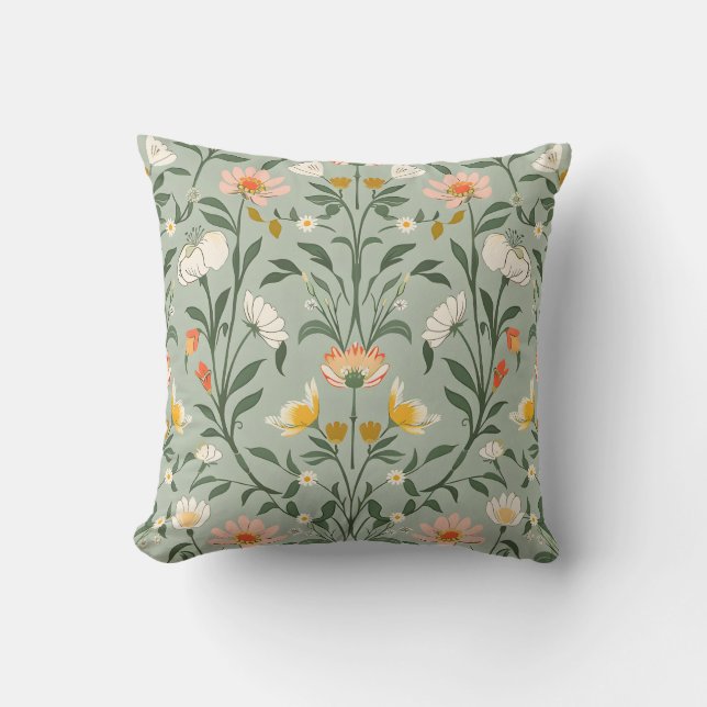 Happy Botanical Floral Flower Spring Pattern. Cushion (Front)
