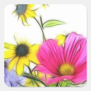 Happy Bouquet of Flowers Square Sticker