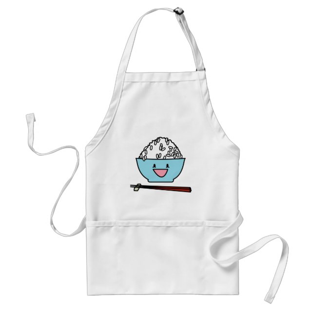 Happy bowl of white rice chopsticks carbs standard apron (Front)