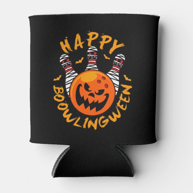 Happy Bowlingween Halloween Bowling Can Cooler (Front)