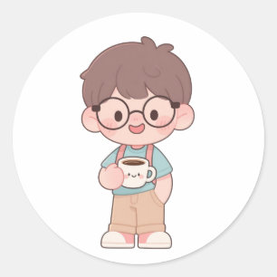 👦 Happy Boy Classic Round Sticker