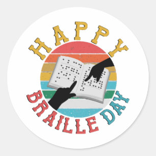 Happy Braille Day Classic Round Sticker