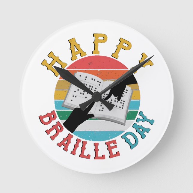 Happy Braille Day Round Clock (Front)