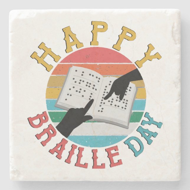 Happy Braille Day Stone Coaster (Front)