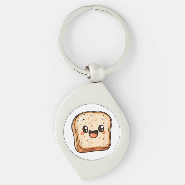 Happy Bread Slice Cartoon Smiling Toast Key Ring (Front)