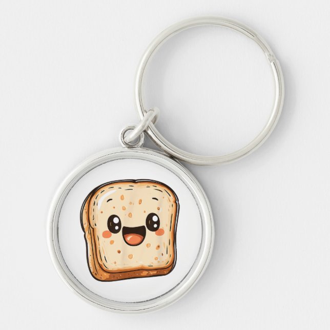 Happy Bread Slice Cartoon Smiling Toast Key Ring (Front)