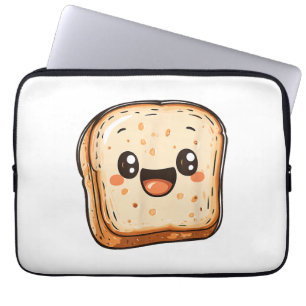Happy Bread Slice Cartoon Smiling Toast Laptop Sleeve