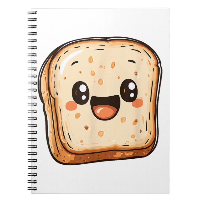 Happy Bread Slice Cartoon Smiling Toast Notebook (Front)