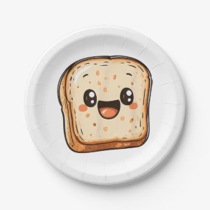 Happy Bread Slice Cartoon Smiling Toast Paper Plate