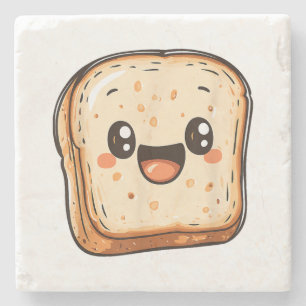 Happy Bread Slice Cartoon Smiling Toast Stone Coaster