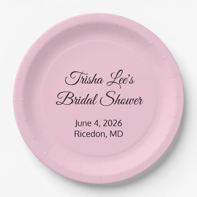 Happy Bridal Shower Pink Paper Plate (Front)