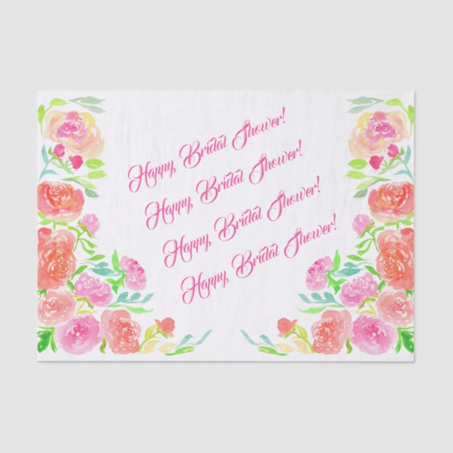 Happy Bridal Shower Watercolor Roses Tissue Paper (Front)