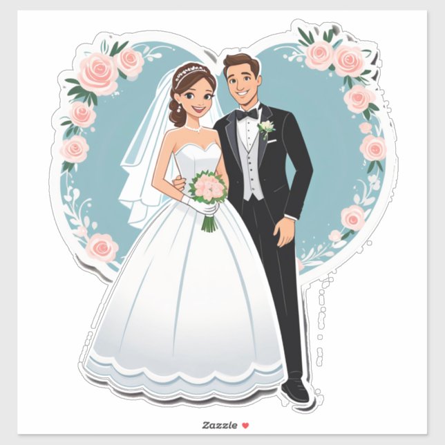Happy Bride And Groom In Wedding Attire (Sheet)