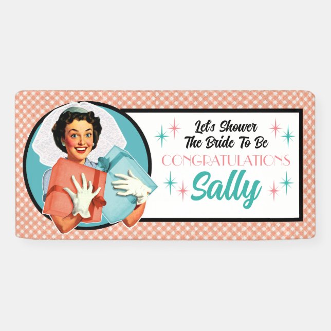 Happy Bride Retro Bridal Shower Party Banner (Horizontal)