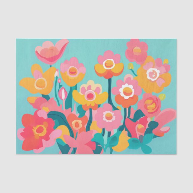 Happy Bright Flowers Decoupage Tissue Paper (Front)
