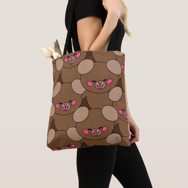 Happy Brown Bear Cute Tote Bag (Close Up)