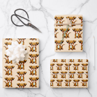 Happy brown dog, sitting. wrapping paper sheet