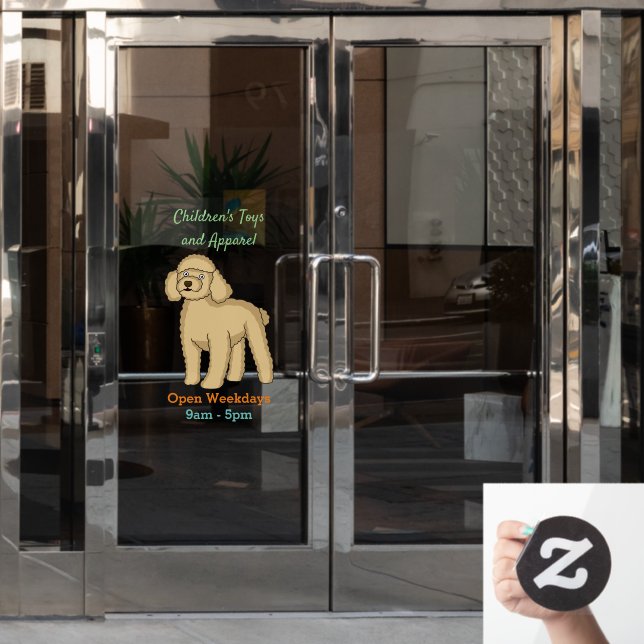 Happy brown poodle cartoon illustration (Office Door)