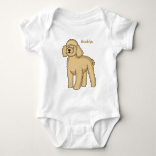 Happy brown poodle cartoon illustration baby bodysuit