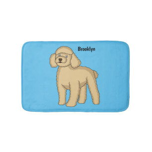 Happy brown poodle cartoon illustration bath mat