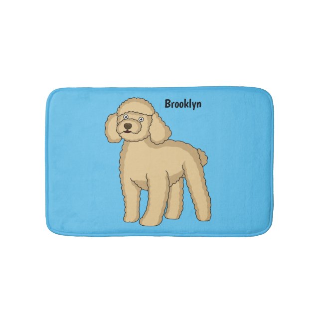 Happy brown poodle cartoon illustration bath mat (Front)