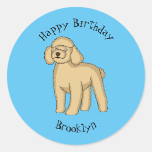 Happy brown poodle cartoon illustration  classic round sticker