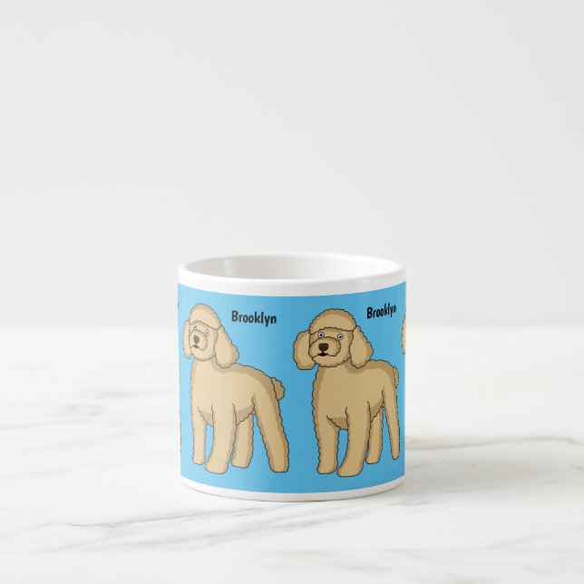 Happy brown poodle cartoon illustration espresso cup (Front)