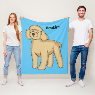 Happy brown poodle cartoon illustration fleece blanket