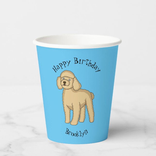 Happy brown poodle cartoon illustration  paper cups (Front)