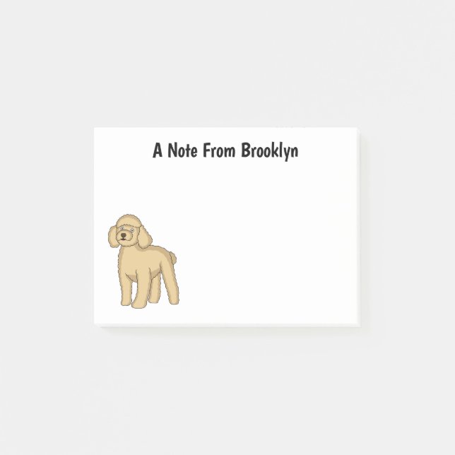 Happy brown poodle cartoon illustration post-it notes (Front)