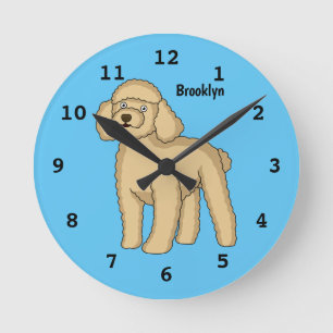 Happy brown poodle cartoon illustration round clock
