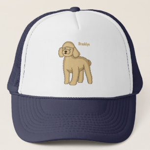 Happy brown poodle cartoon illustration  trucker hat