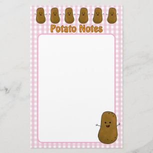 Happy Brown Potato Pink Gingham Stationery