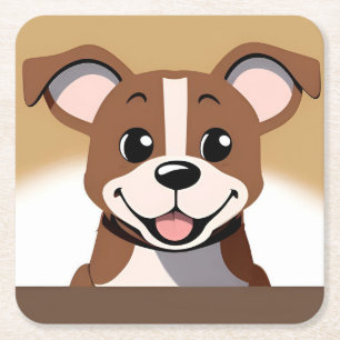 Happy Brown Puppy Dog Smiling Brightly Square Paper Coaster