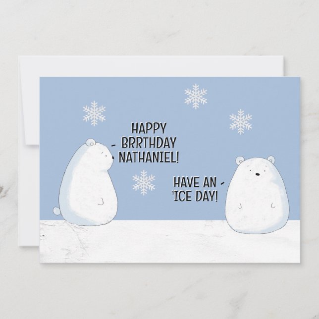 Happy BRRthday Polar Bear Winter Birthday Name  Card (Front)