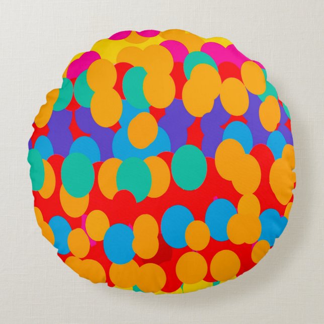 HAPPY BUBBLE PATTERNS MIXED COLORS ROUND CUSHION (Front)