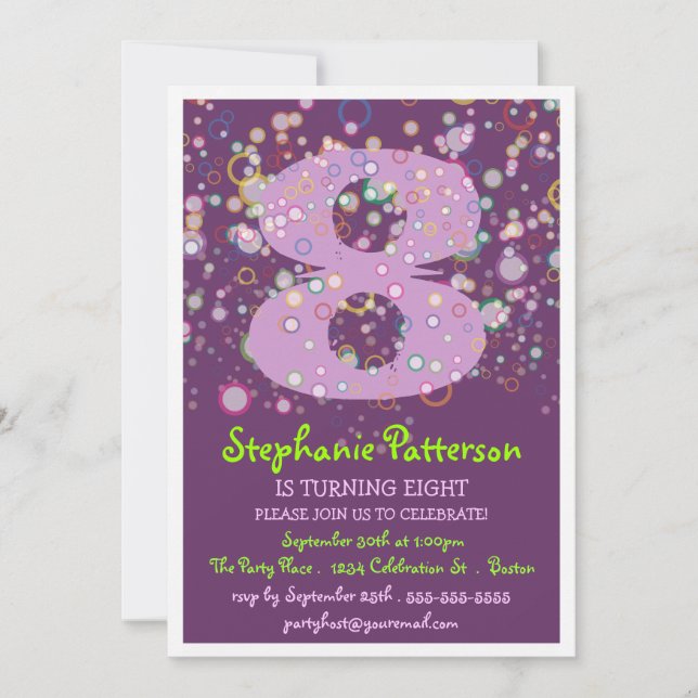 Happy Bubbles! Colourful Number Birthday Party Invitation (Front)