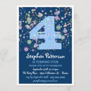 Happy Bubbles! Colourful Number Birthday Party Invitation