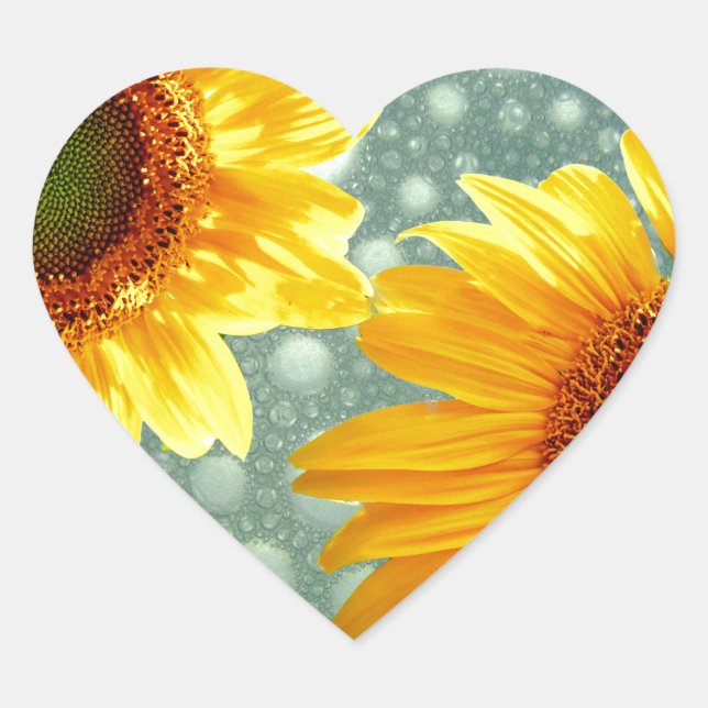 Happy Bubbly Sunflowers Heart Sticker (Front)