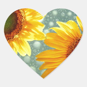 Happy Bubbly Sunflowers Heart Sticker