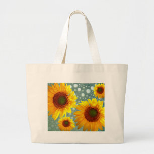 Happy Bubbly Sunflowers Large Tote Bag