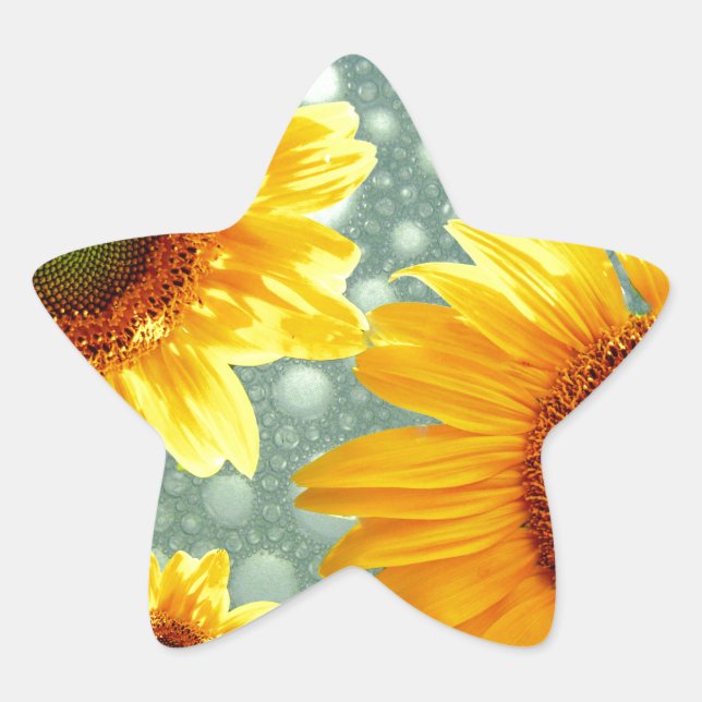 Happy Bubbly Sunflowers Star Sticker (Front)