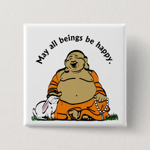 HAPPY BUDDHA 15 CM SQUARE BADGE